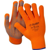 Перчатки ЗУБР Профессионал 11464-S, 10 класс, АНГАРА, S-M, акриловые перчатки сигнального цвета с начёсом, точечное ПВХ покрытием, утеплённые
