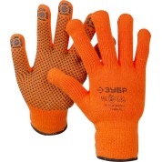 Перчатки ЗУБР Профессионал 11464-XL, 10 класс, АНГАРА, L-XL, акриловые перчатки сигнального цвета с начёсом, точечное ПВХ покрытием, утеплённые
