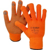Перчатки ЗУБР Профессионал 11464-XL, 10 класс, АНГАРА, L-XL, акриловые перчатки сигнального цвета с начёсом, точечное ПВХ покрытием, утеплённые