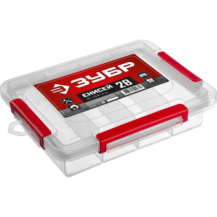 Пластиковый органайзер с 4 ячейками ЗУБР 38193-14, ЕНИСЕЙ-28, 350 х 228 х 50 мм, (14&Prime;)