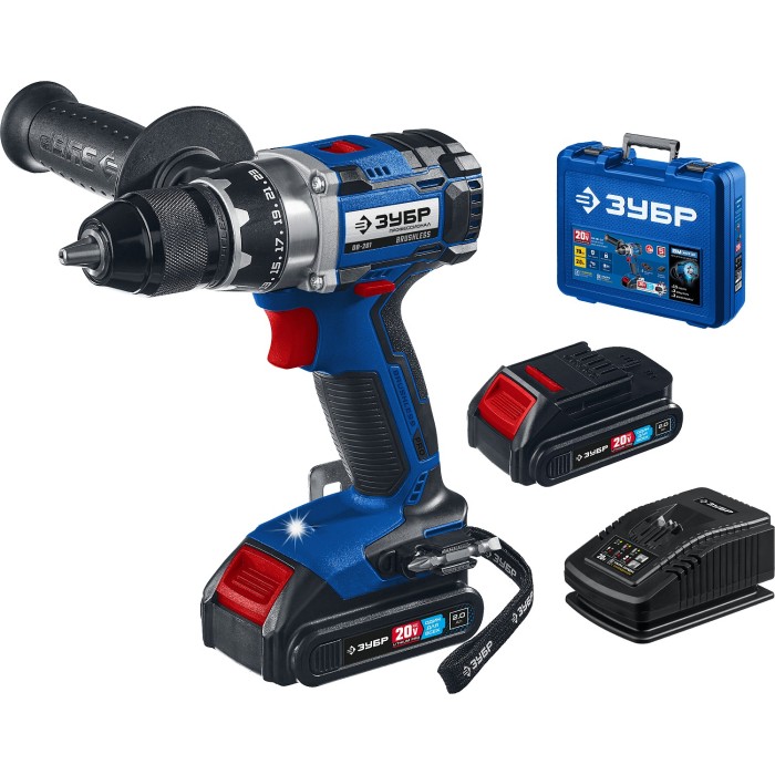 Бесщеточная дрель-шуруповерт ЗУБР Профессионал DB-201-22, Т7, 20 В, 70 Н&middot;м, 2 АКБ (2 А&middot;ч), кейс