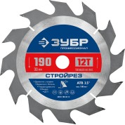 Пильный диск по строительной древесине ЗУБР Профессионал 36931-190-30-12, Стройрез, 190 х 30 мм, 12Т