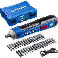 Аккумуляторная отвертка ЗУБР Профессионал PSD-4S, 33 биты, ZUBR GO 4 Vmax, кейс