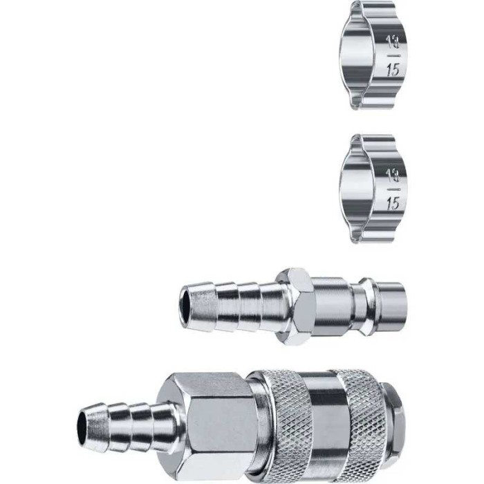 Набор ЗУБР Профессионал 64920-10-H, (штуцер &Prime;елочка&Prime;, 10 мм - рапид муфта) + (рапид штуцер-штуцер &Prime;елочка&Prime;, 10 мм) + (обжимные хомуты 2 шт)