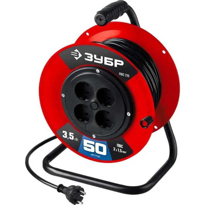 Силовой удлинитель на катушке ЗУБР 55103-50, ПВС-215, ПВС, 2 х 1.5 мм2, 50 м, 3500 Вт
