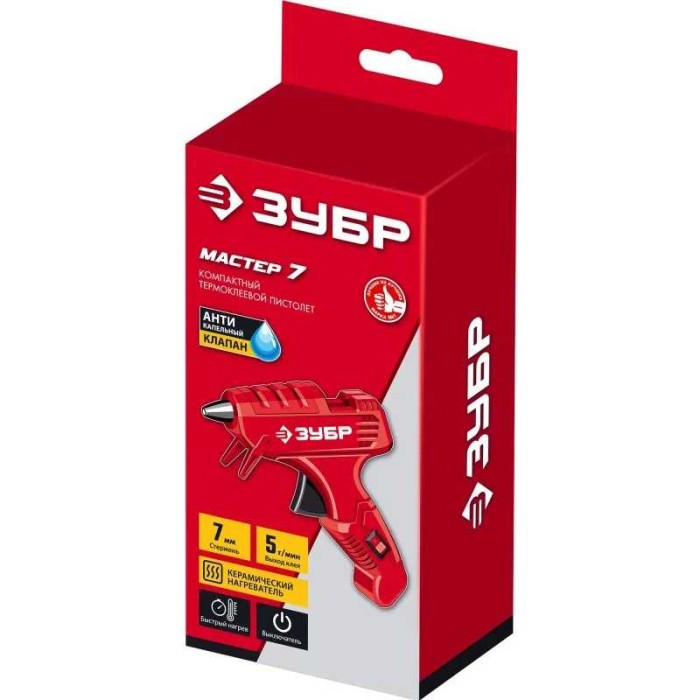 Электрический термоклеевой пистолет ЗУБР 06851-7, d 7 мм, выход клея 5 г/мин