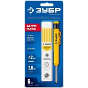 Автоматический карандаш ЗУБР 06311-5, АСК желтый, d 2, 8 мм, HB, 6 сменных грифелей