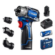 Набор: модульная дрель-шуруповерт + LED фонарь ЗУБР Профессионал DB-125-22F, 2 АКБ тип Т7 (2 А&middot;ч), КОМБИ #4, BRUSHLESS, 12 В, 45 Н&middot;м, кейс