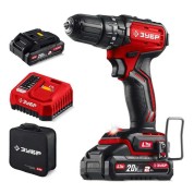 Бесщеточная ударная дрель-шуруповерт ЗУБР ДБУ-45-22, 20 В, 45 Н&middot;м, 2 АКБ LMS (2 А&middot;ч), сумка