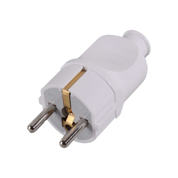 Вилка прямая Вихрь с/з, белая 16А 250В