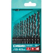 Набор сверл по металлу СИБИН 29610-H13, 13 шт, (1.5-6.5 мм), быстрорежущая сталь, класс В