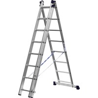 Трехсекционная лестница СИБИН 38833-08, 8 ступеней, со стабилизатором, алюминиевая