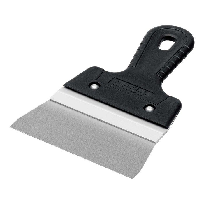 Усиленный фасадный нержавеющий шпатель СИБИН 10083-15, 150 мм, с алюминиевой направляющей