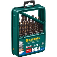 Набор сверл по металлу KRAFTOOL 29656-H19, 1-10 мм, COBALT-8, 19 шт, сталь М42, HSS-Co