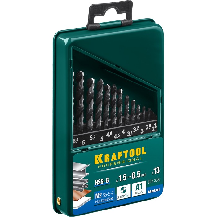 Набор сверл по металлу KRAFTOOL 29651-H13, 5 мм, HSS-G, 13 шт, сталь P6M5