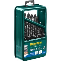 Набор сверл по металлу KRAFTOOL 29651-H25, 1-13 мм, HSS-G, 25 шт, сталь P6M5
