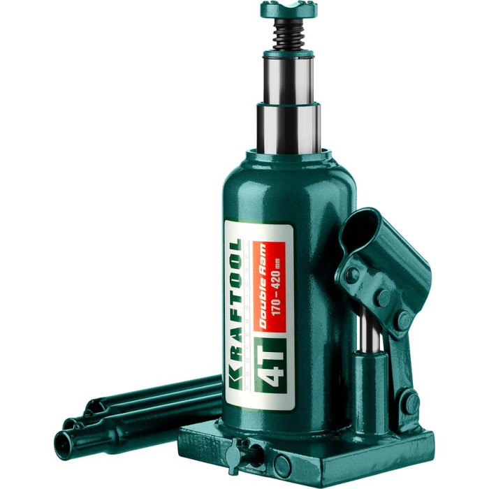 Двухштоковый бутылочный домкрат KRAFTOOL 43463-4, 170 - 420 мм, DOUBLE RAM, 4 т, с увеличенным подъемом