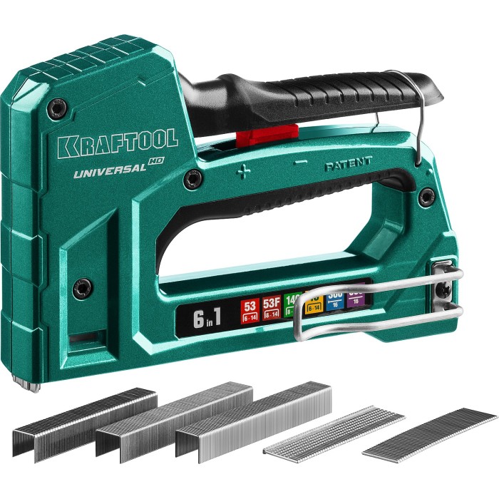 Универсальный алюминиевый степлер KRAFTOOL 3188, 6 - 14 мм, Universal-HD, 6-в-1: 53  23GA /140  20GA /13/53F/300/500