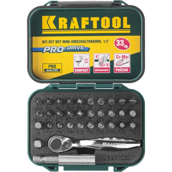 Набор бит с мини-трещоткой KRAFTOOL 26157-H33, 33 шт