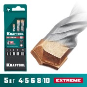 Набор сверл по бетону KRAFTOOL 29166-H5, 8-10 мм, Extreme, 5 шт: 4-5-6-8-10 мм, трехгранный хвостовик