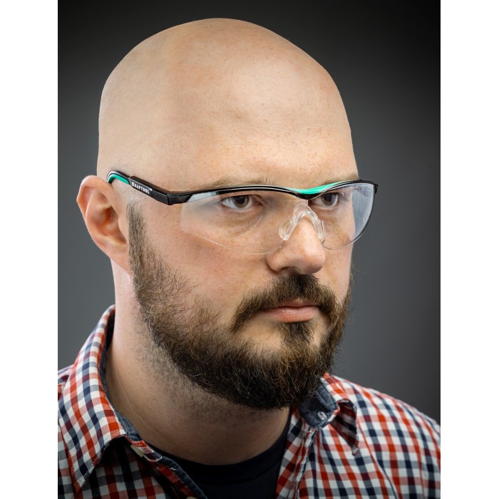 Защитные очки KRAFTOOL 110317, BASIC, открытого типа, прозрачные, стекло-моноблок с покрытием устойчивым к истиранию и запотеванию