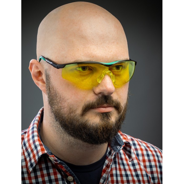 Защитные очки KRAFTOOL 110318, BASIC, открытого типа, жёлтые, стекло-моноблок с покрытием устойчивым к истиранию и запотеванию