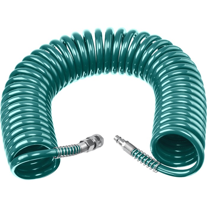 Воздушный спиральный шланг с фитингами рапид KRAFTOOL 06590-15, 8 х 12 мм, 15 м, 15 бар