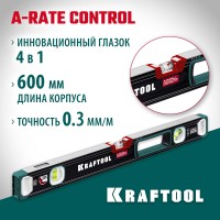 Сверхпрочный уровень KRAFTOOL 34986-60, 600 мм, A-RATE CONTROL, точность 0.3 мм/м, с инновационным зеркальным глазком