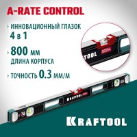 Сверхпрочный уровень KRAFTOOL 34986-80, 800 мм, A-RATE CONTROL, точность 0.3 мм/м, с инновационным зеркальным глазком