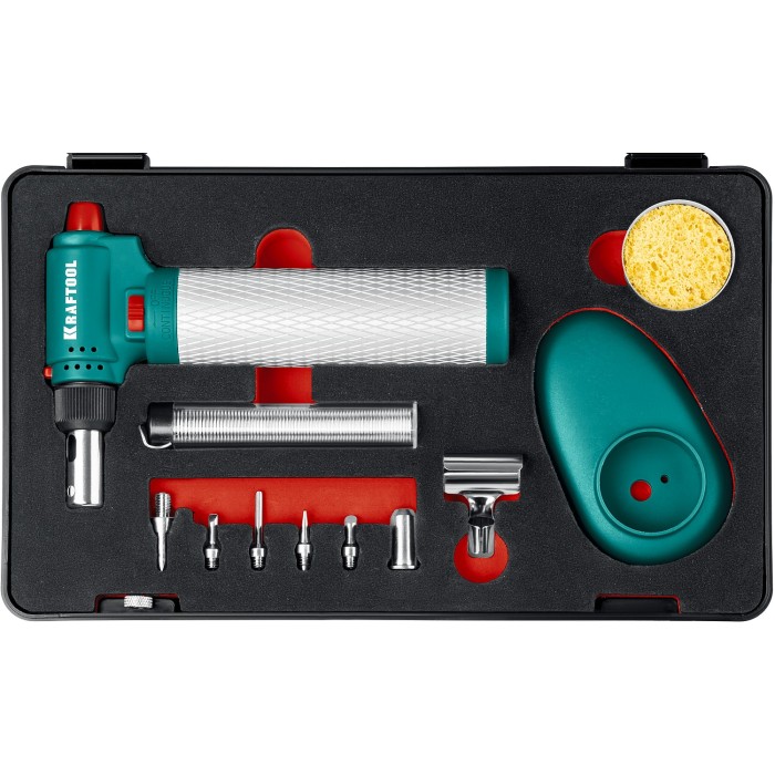 Газовый паяльник KRAFTOOL 55506-H8, Multi torch, 30 - 150 Вт, 1300&deg;С, набор 8 в 1: горелка, фен, пьезоподжиг