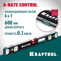 Сверхпрочный магнитный уровень KRAFTOOL 34988-60, 600 мм, A-RATE CONTROL, точность 0.3 мм/м, с зеркальным глазком