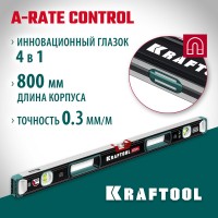 Сверхпрочный магнитный уровень KRAFTOOL 34988-80, 800 мм, A-RATE CONTROL, точность 0.3 мм/м, с зеркальным глазком