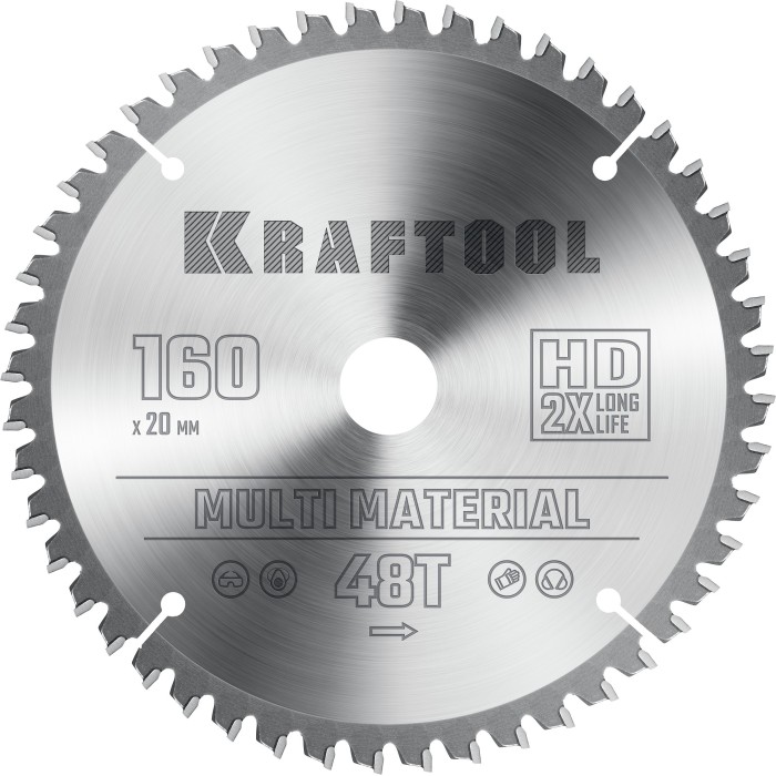 Пильный диск по алюминию KRAFTOOL 36953-160-20, 160 х 20 мм, Multi Material, 48Т