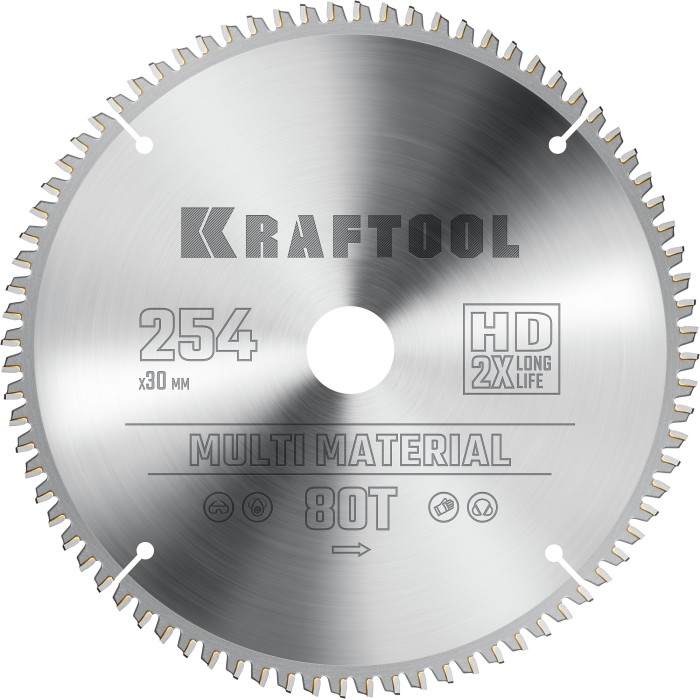 Пильный диск по алюминию KRAFTOOL 36953-254-30, 254 х 30 мм, Multi Material, 80Т