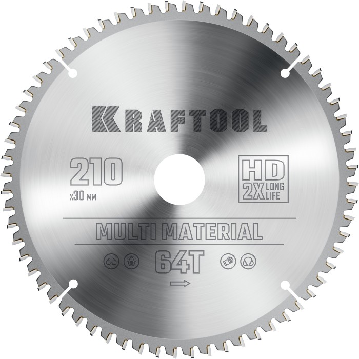 Пильный диск по алюминию KRAFTOOL 36953-210-30, 210 х 30 мм, Multi Material, 64Т