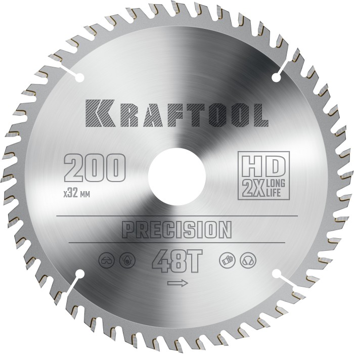 Пильный диск по дереву KRAFTOOL 36952-200-32, 200 х 32 мм, Precision, 48Т