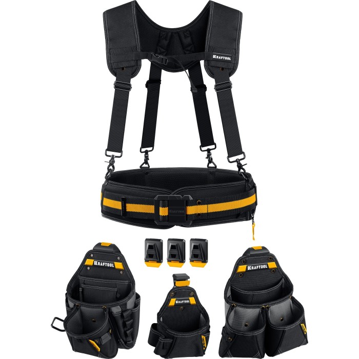Пояс монтажника KRAFTOOL 38760-5, KBS-5, в комплекте: пояс монтажника, подтяжки и 3 сумки