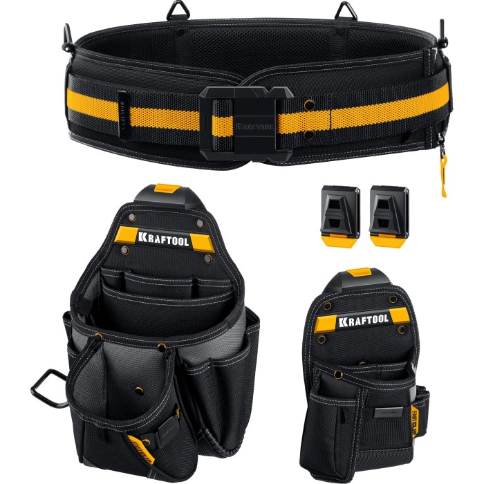 Пояс монтажника KRAFTOOL 38762, KBS-3, в комплекте: пояс монтажника, большая сумка, малая сумка