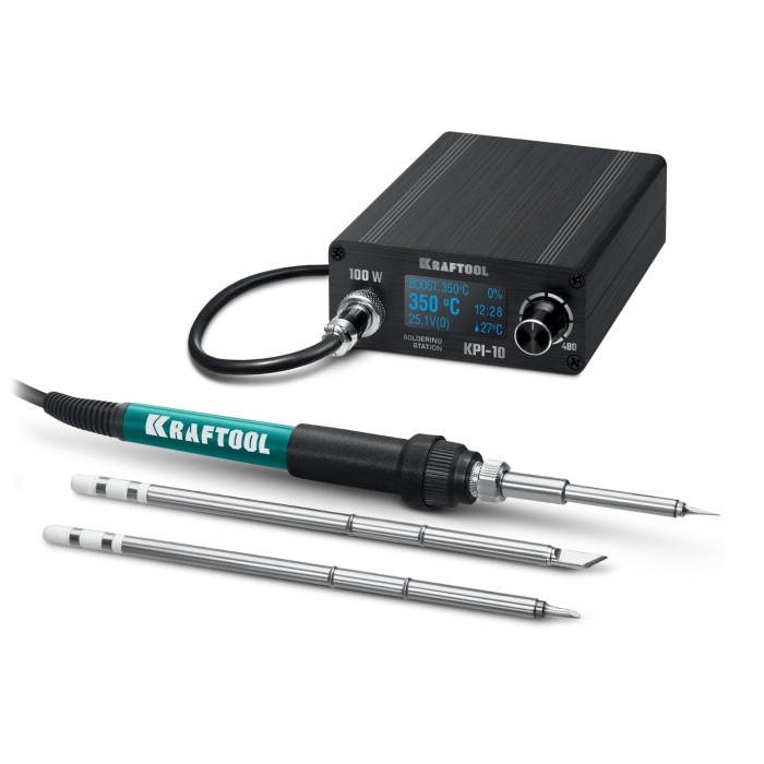 Программируемая паяльная станция KRAFTOOL KPI-10 55343, 50&ndash;480 &deg;C, 100 Вт, 3 жала T12