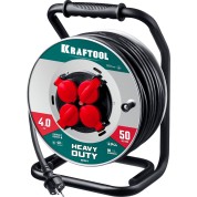 Силовой удлинитель на стальной катушке KRAFTOOL Heavy Duty 55086-50, КГ 3&times;2.5, 50 м, 4000 Вт, IP44