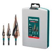 Набор сверл ступенчатых KRAFTOOL 29691-4-32-H3, 4-32мм, COBALT 3 шт., азотирование, винтовая спираль