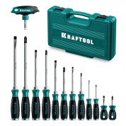 Набор ударных отверток KRAFTOOL 25035, IMPACT 13 шт, сквозной стержень Cr-Mo