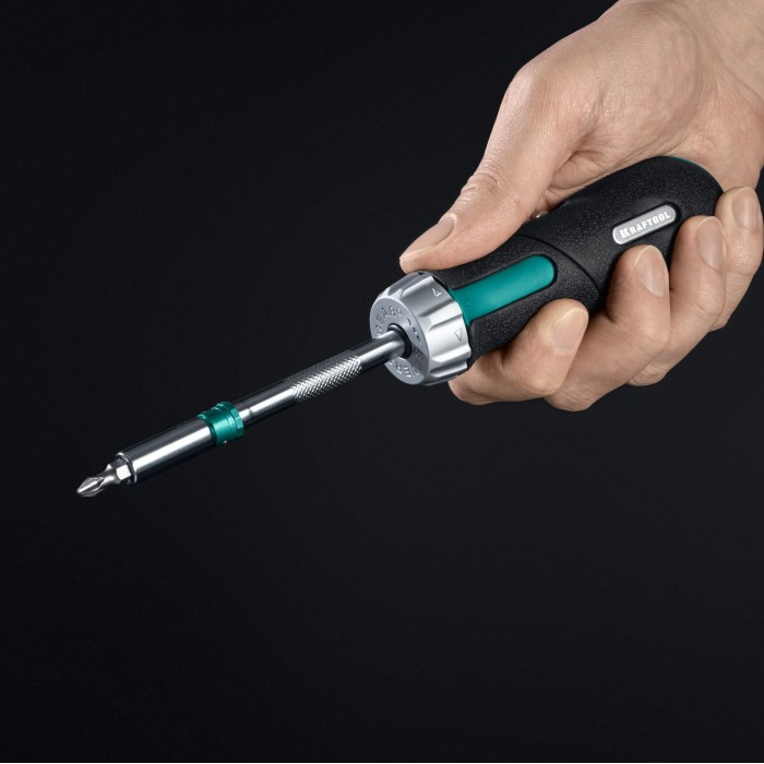 Extrem набор: рычажная реверсивная отвертка с битами 6 шт KRAFTOOL 25899