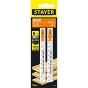 Полотна для лобзика STAYER T- 15984-4 6TPI, хвост. HCS сталь по дереву Professional, T144D, шаг зуба 4 мм, раб. длина 75 мм, 2 шт