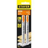 Полотна для лобзика STAYER T- 15987-3 8TPI, хвост. HCS сталь по пластику/дереву/ДСП Professional, T111C, шаг зуба 3 мм, раб. длина 75 мм, 2 шт