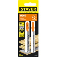 Полотна для лобзика STAYER T- 15992-1 15992-1.3, хвост. HCS сталь фигурный рез по ламинату/фанере Professional, T101AO, 2 шт, 50 мм / 1 мм