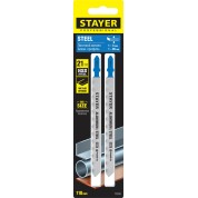 Полотна для лобзика STAYER T-хвост. HSS сталь 159951-1.2, T318A, 2 шт, 110 мм / 1 мм, по металлу 1-3 мм, по алюмин. профилям до 65 мм