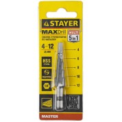 Ступенчатое сверло STAYER 29660-4-12-5 29660-4, Ступенчатое сверло , 4-12 мм, 5 ступеней