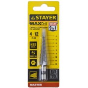 Ступенчатое сверло STAYER 29660-4-12-9 29660-4, Ступенчатое сверло , 4-12 мм, 9 ступеней