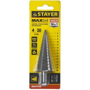 Ступенчатое сверло STAYER 29660-4-30-14 29660-4, Ступенчатое сверло , 4-30 мм, 14 ступеней